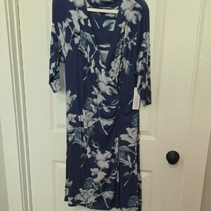 Soft Surroundings Blue and White Hyannis Faux Wrap Dress 1X